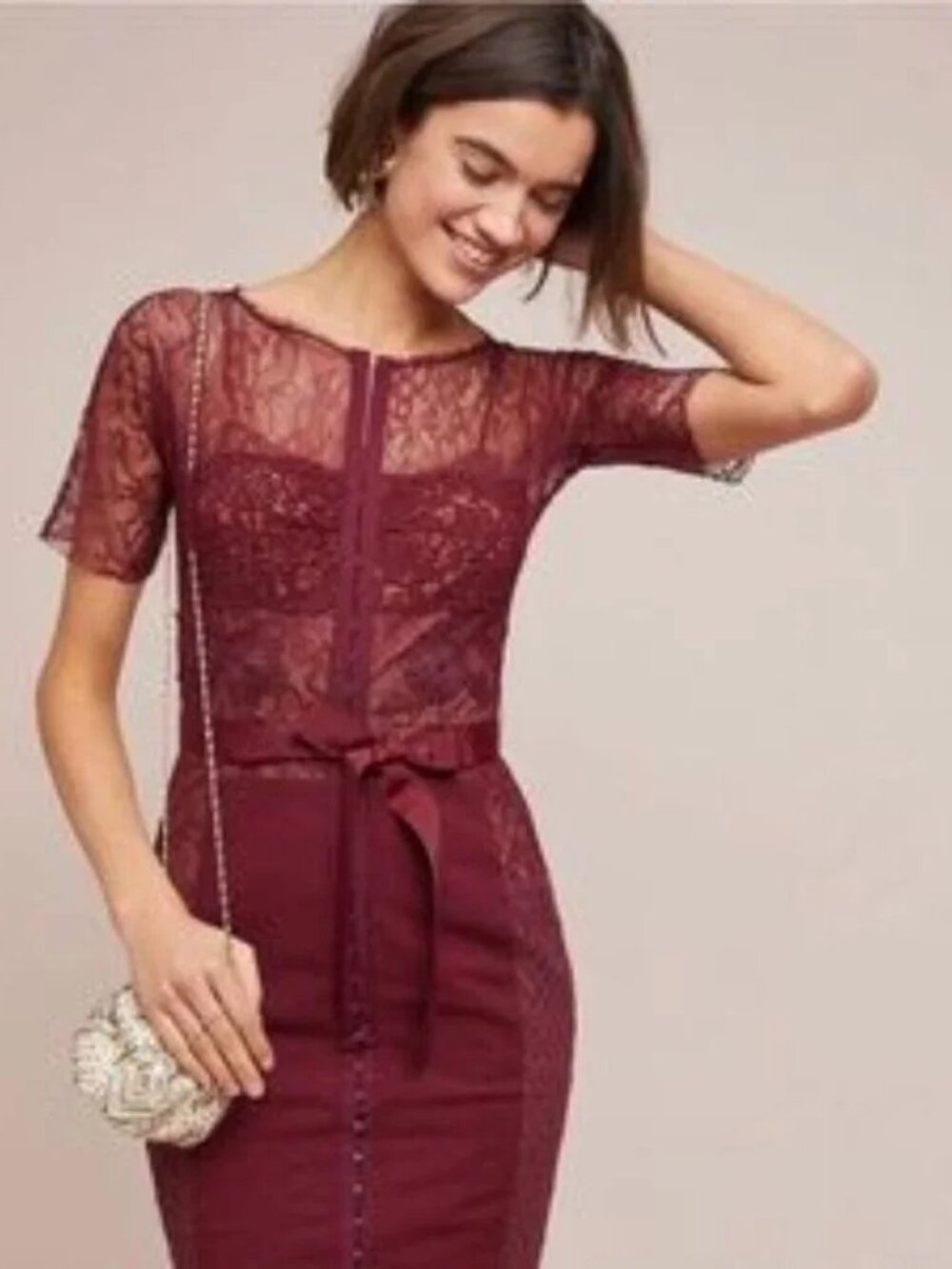 Anthropologie Beguille by Byron Lars Burgundy Lace Dress Size 12, SANS BELT
